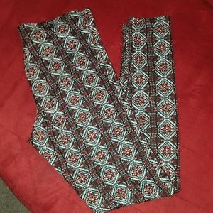 leggings - maroon and teal print like new